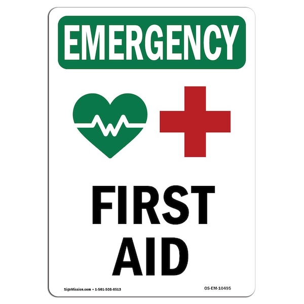 Signmission Safety Sign, OSHA EMERGENCY, 10" Height, Rigid Plastic, First Aid, Portrait OS-EM-P-710-V-10495 - main